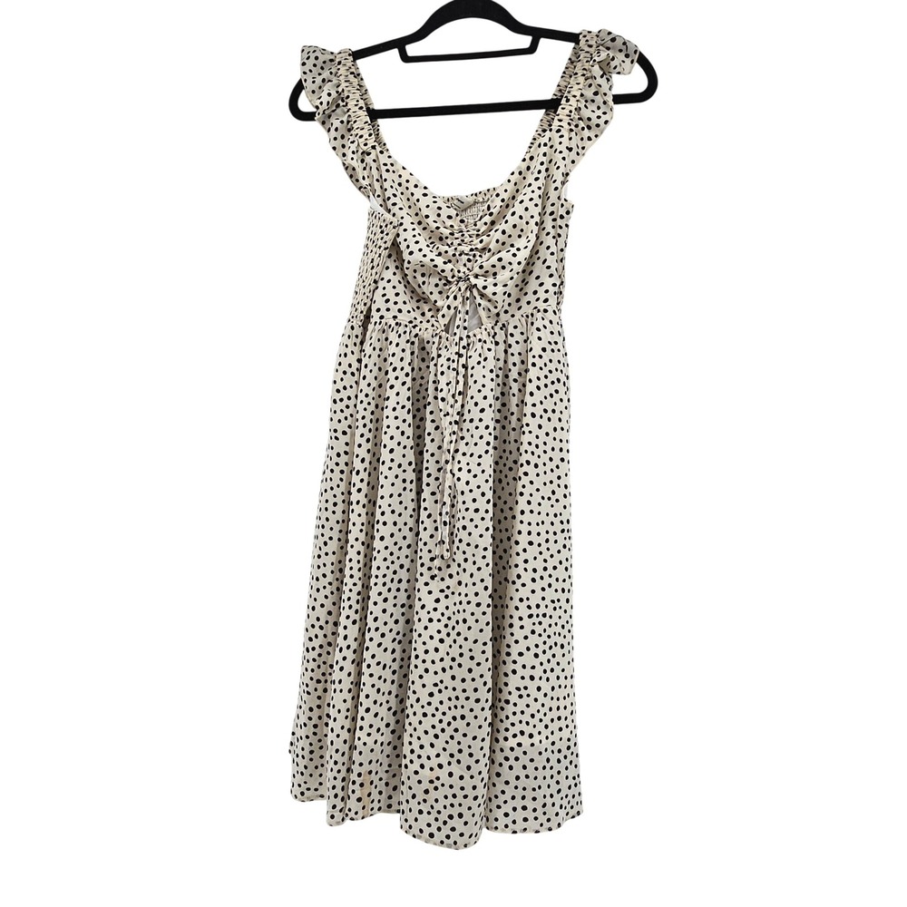 Smocked‎ Polka Dot Pin Up Midi Dress Feminine Cottage Festival Rockabilly Large